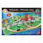 Set trenulet Oraselul de la malul Marii cu 80 piese din lemn cu Pod mare si circuit suspendat MAXIM Shore Side City